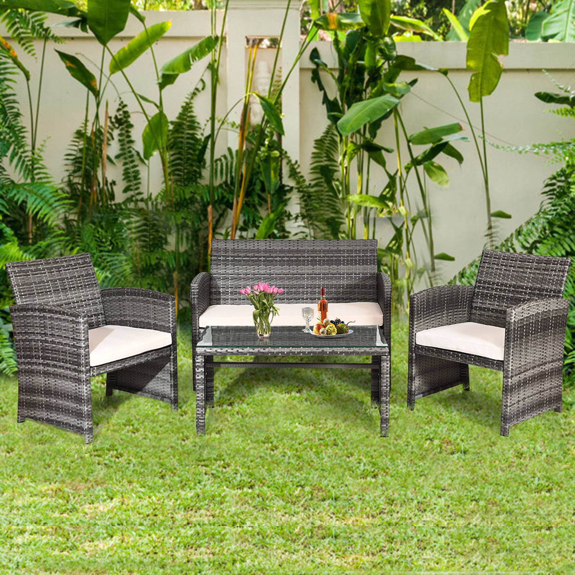 Alt View 2. Gymax - Gymax 8PCS Patio Outdoor Rattan Furniture Set w/ Cushioned Chair Loveseat Table - Mix Grey.