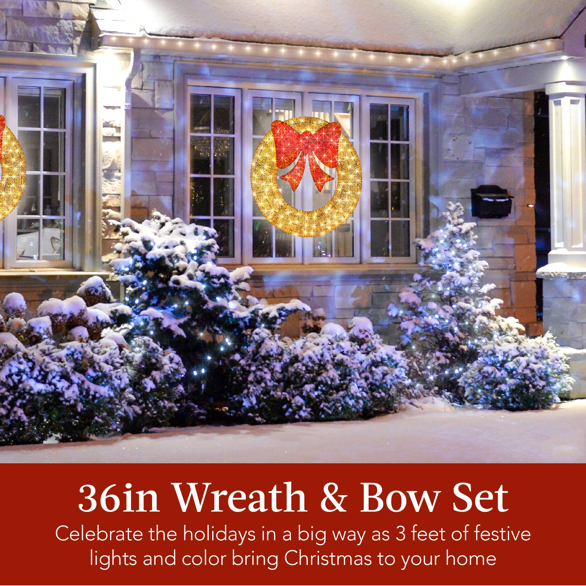 36in Wreath & Bow Set

Celebrate the holidays in a big way as 3 feet of festive lights and color bring Christmas to your home