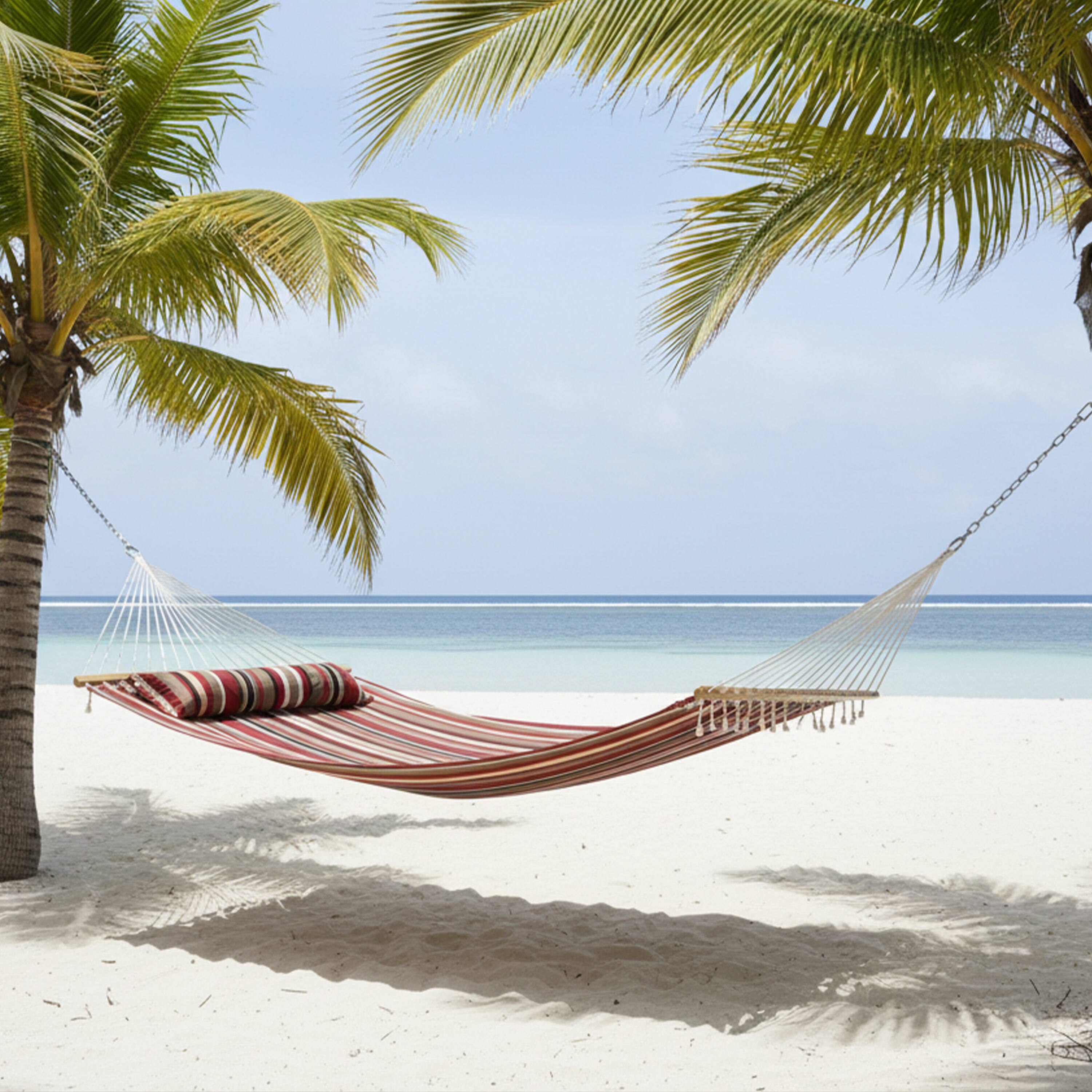 Alt View 8. Sunnydaze - Large Quilted Fabric Hammock with Spreader Bar and Pillow - Awning Stripe.
