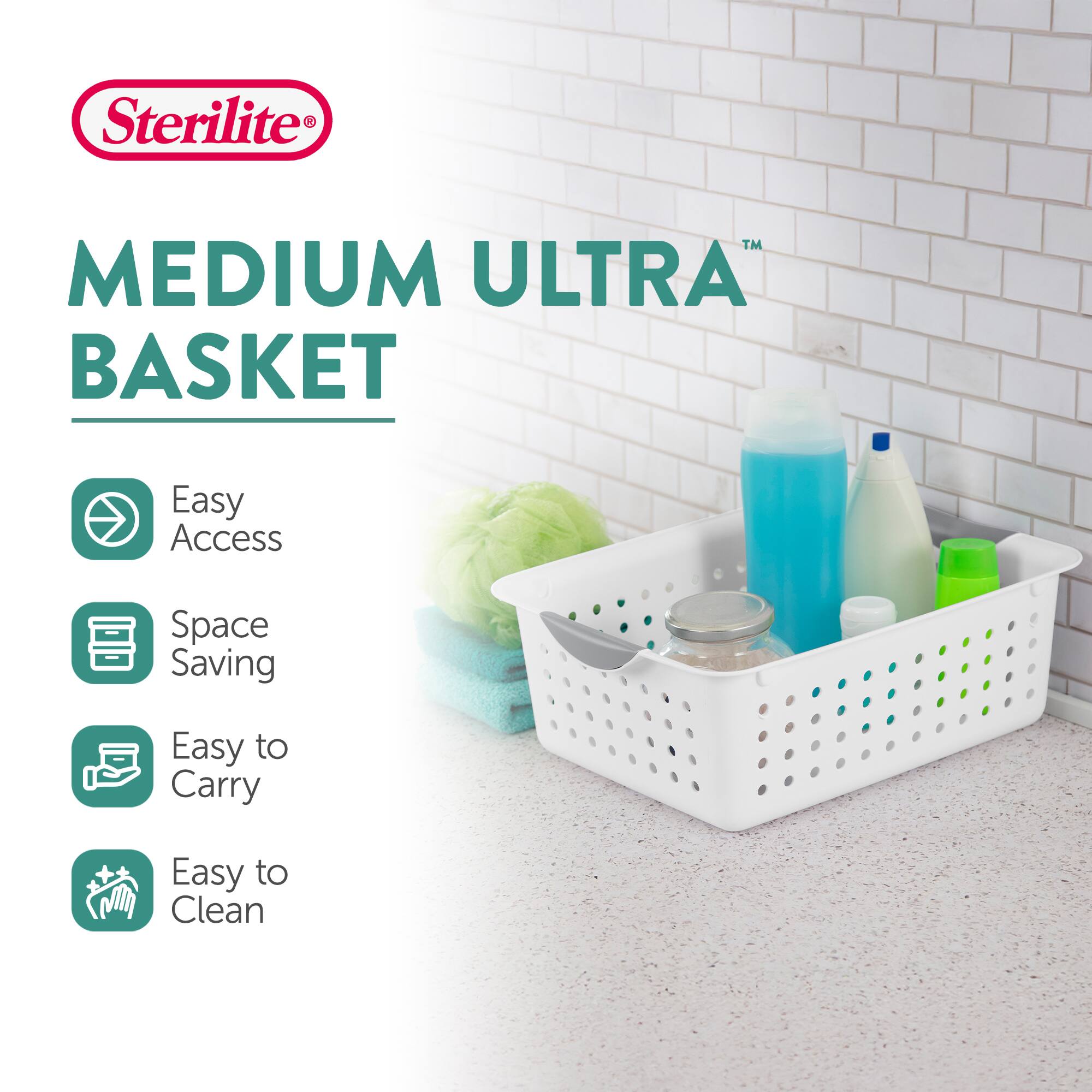 Sterilite™  
MEDIUM ULTRA BASKET  

- Easy Access  
- Space Saving  
- Easy to Carry  
- Easy to Clean
