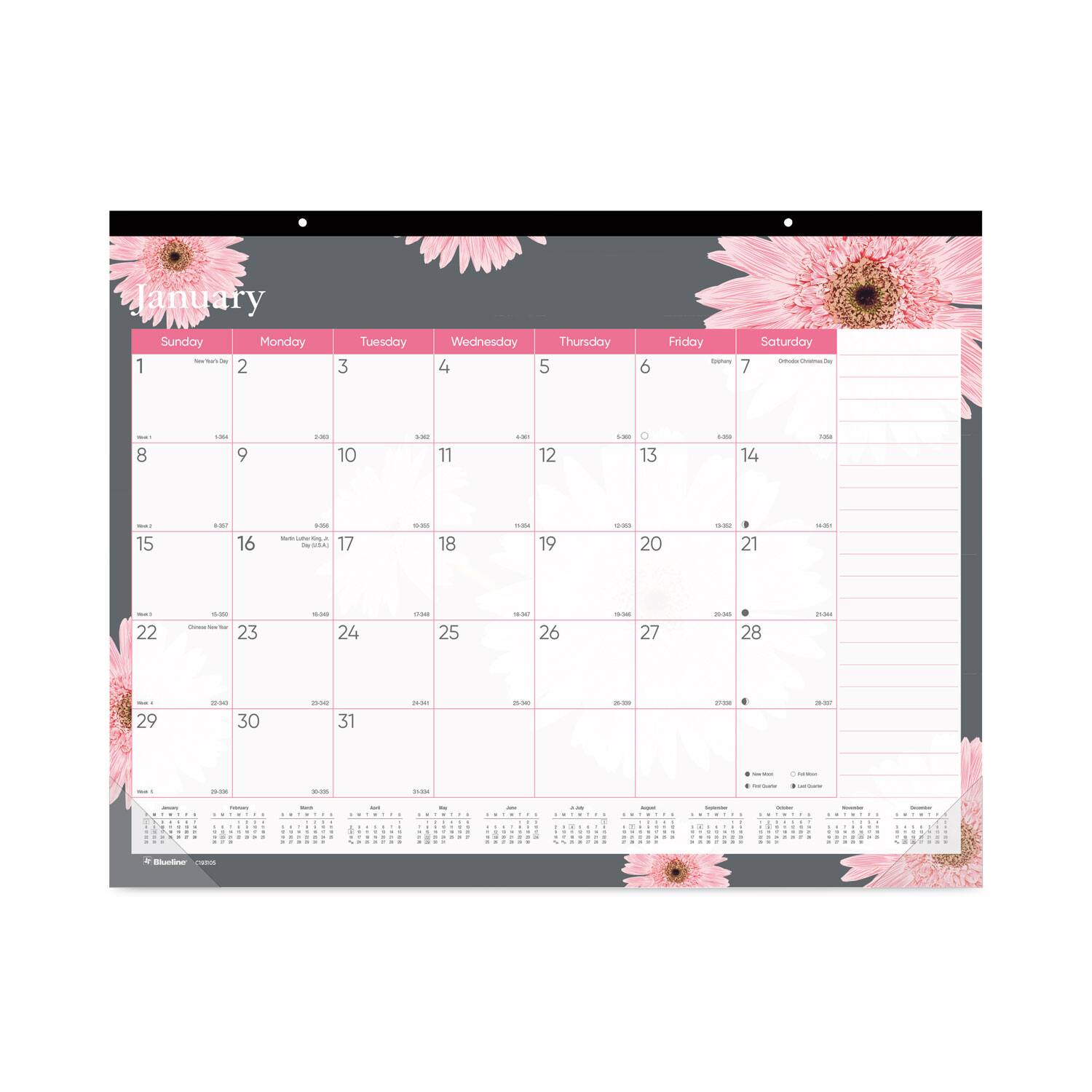 Brownline - Monthly Desk Pad Calendar Pink Daisy Artwork 22 x 17 Pink White Sheets Black Binding 12 Month Jan to Dec 2026