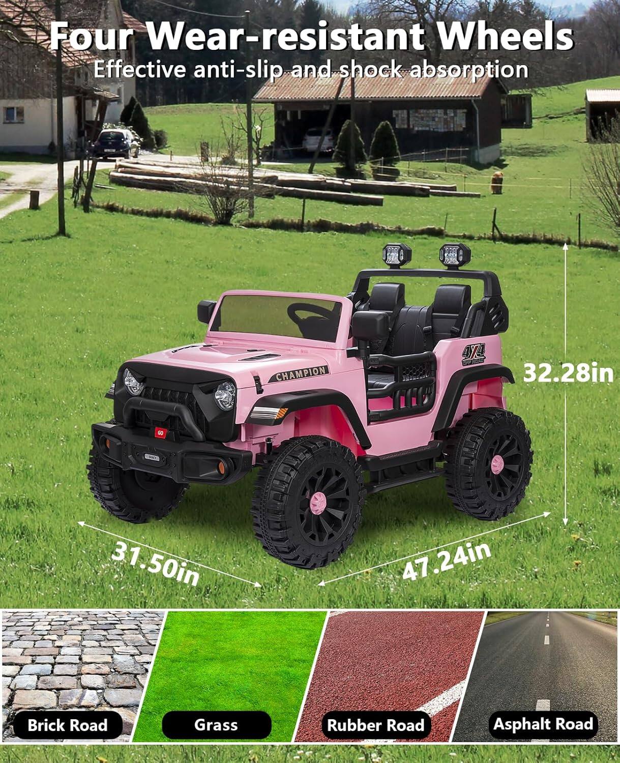 Four Wear-resistant Wheels  
Effective anti-slip and shock absorption  

32.28in  
31.50in  
47.24in  

Brick Road  
Grass  
Rubber Road  
Asphalt Road