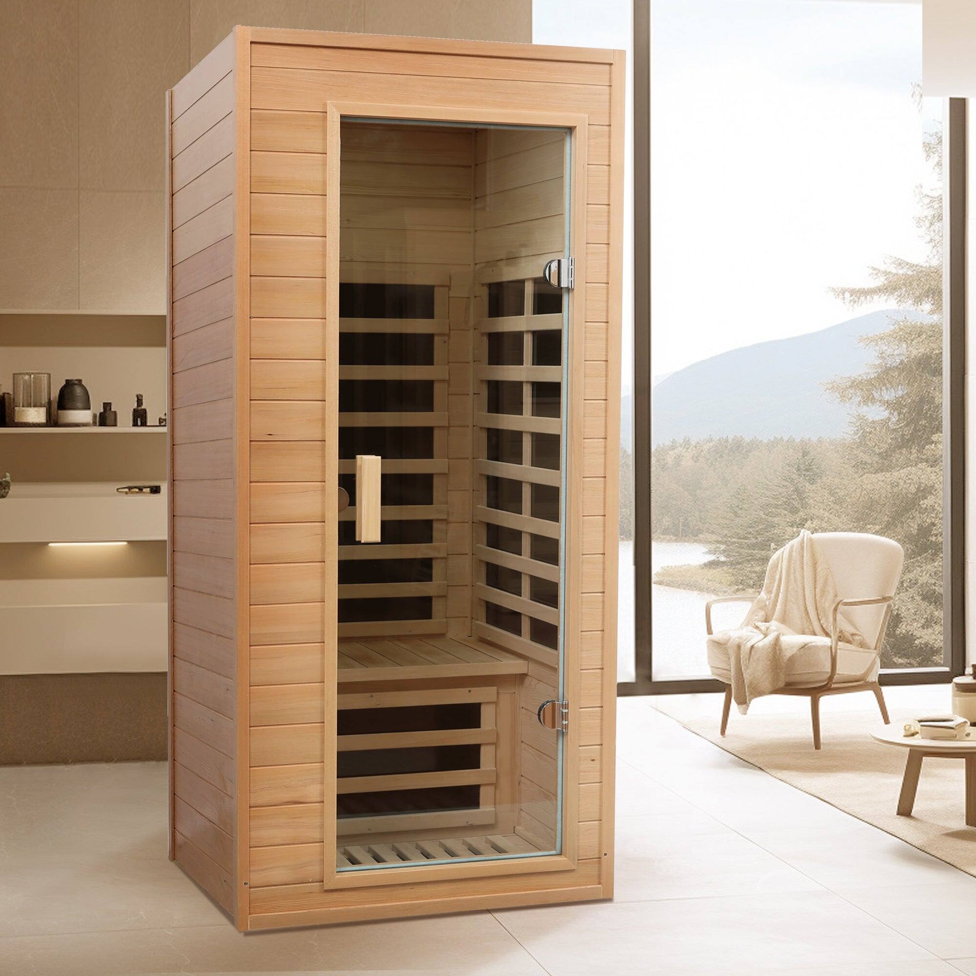 Alt View 2. Boyel Living - Hemlock One Person Infrared Sauna Room with Built-in Roof Vent and LCD Control Panel - Natural.