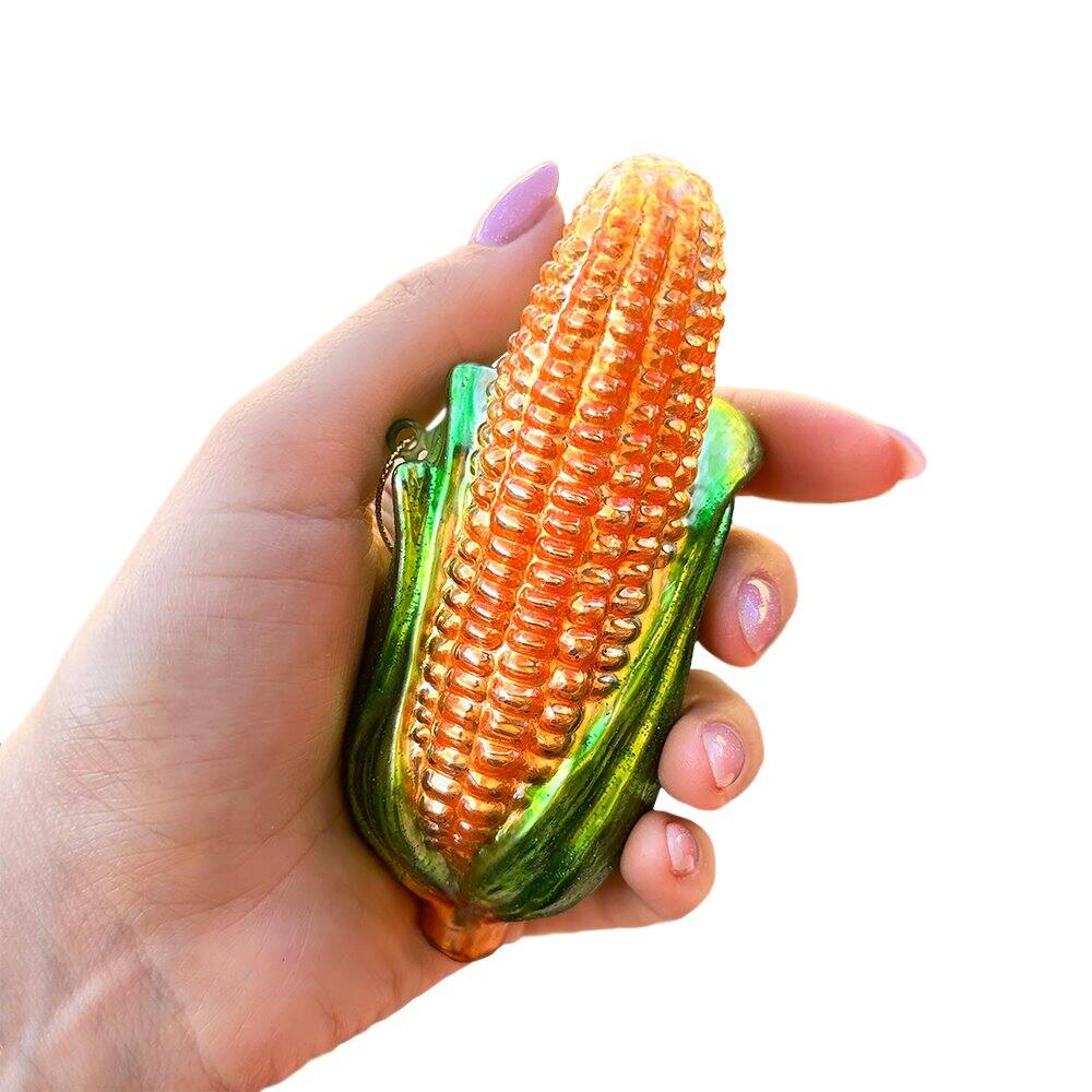 Back. OrnamentallyYou - Charming Corn Glass Christmas Ornament Farmer Style Tree Decor - Multi-colored.