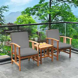 Gymax - 3PCS Outdoor Patio Sofa Furniture Set Solid Wood Cushioned Conversation Set Grey - Gray