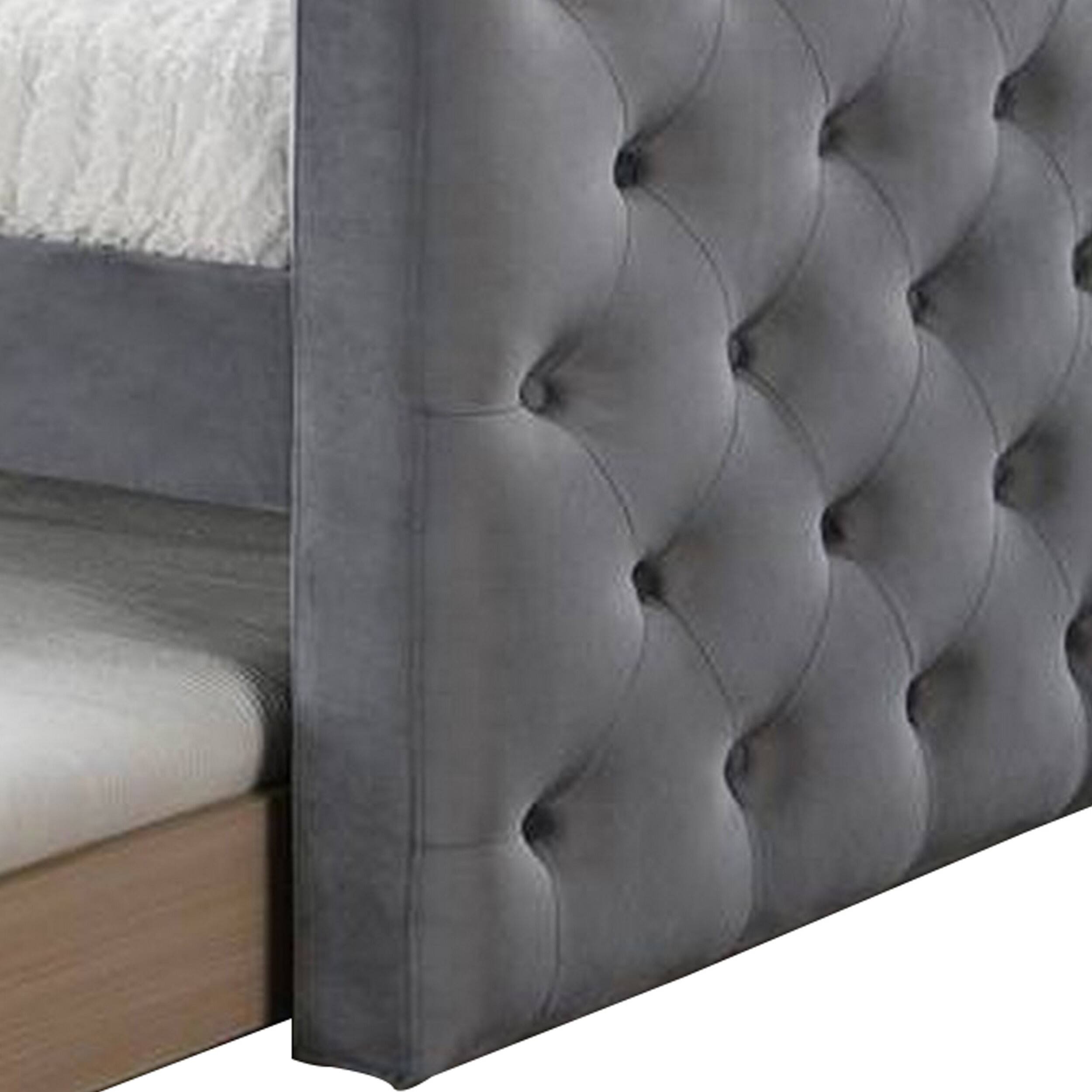 Alt View 1. Manhattan Lane - Edra Classic Wood Upholstered Day Bed with Trundle, Tufted Gray Burlap - Gray.