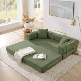 Trinkets Crazed - 4-In-1 Free Combination Loveseat Convertible Sleeper Sofa Bed Floding Futon Couch Corduroy Modular Sofa Couch - Green