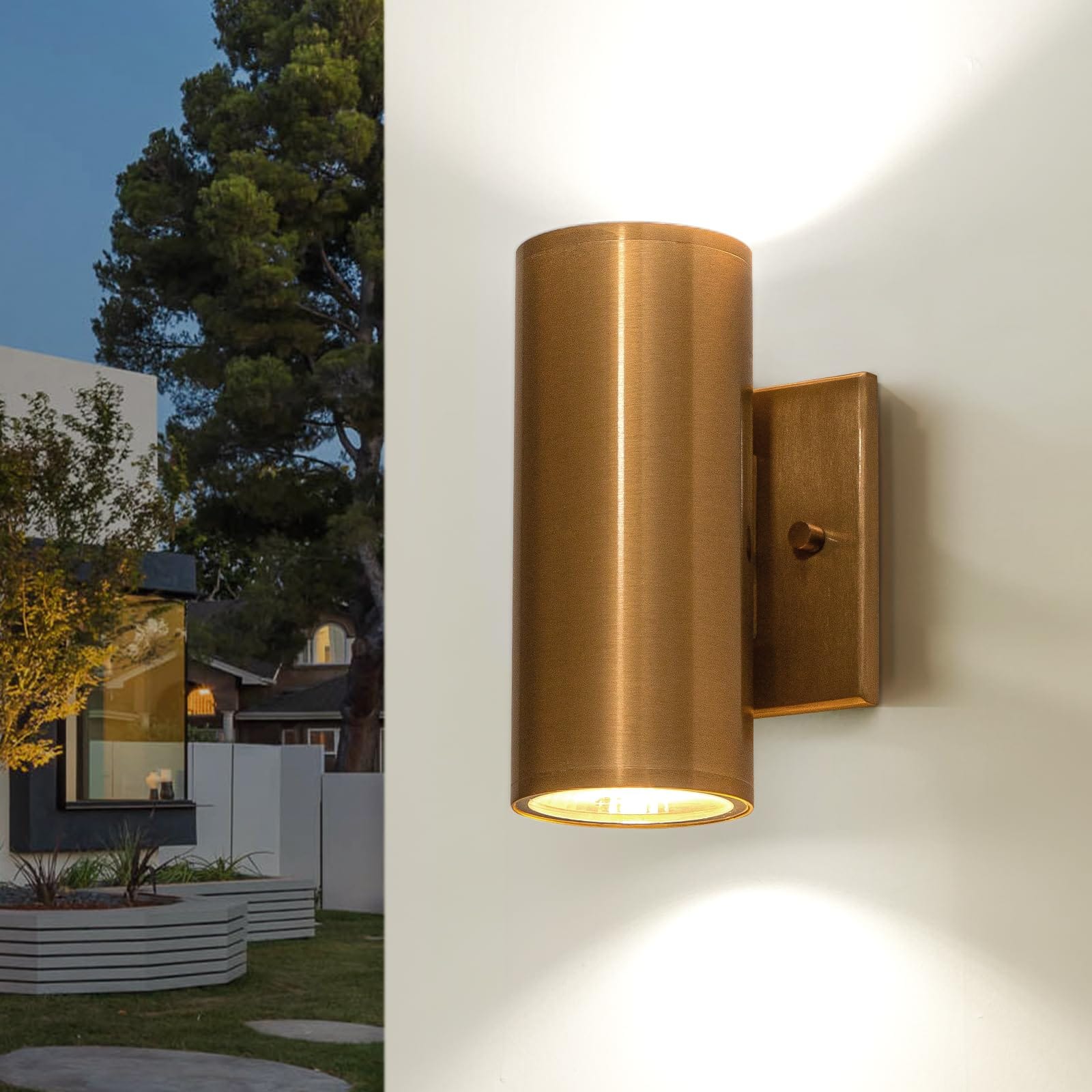 Comfort Essence - Modern Led Outdoor Wall Lights Cylinder Up And Down Exterior Lighting Fixtures Handmade Sconce Mount On Any - 7" Round-Gold