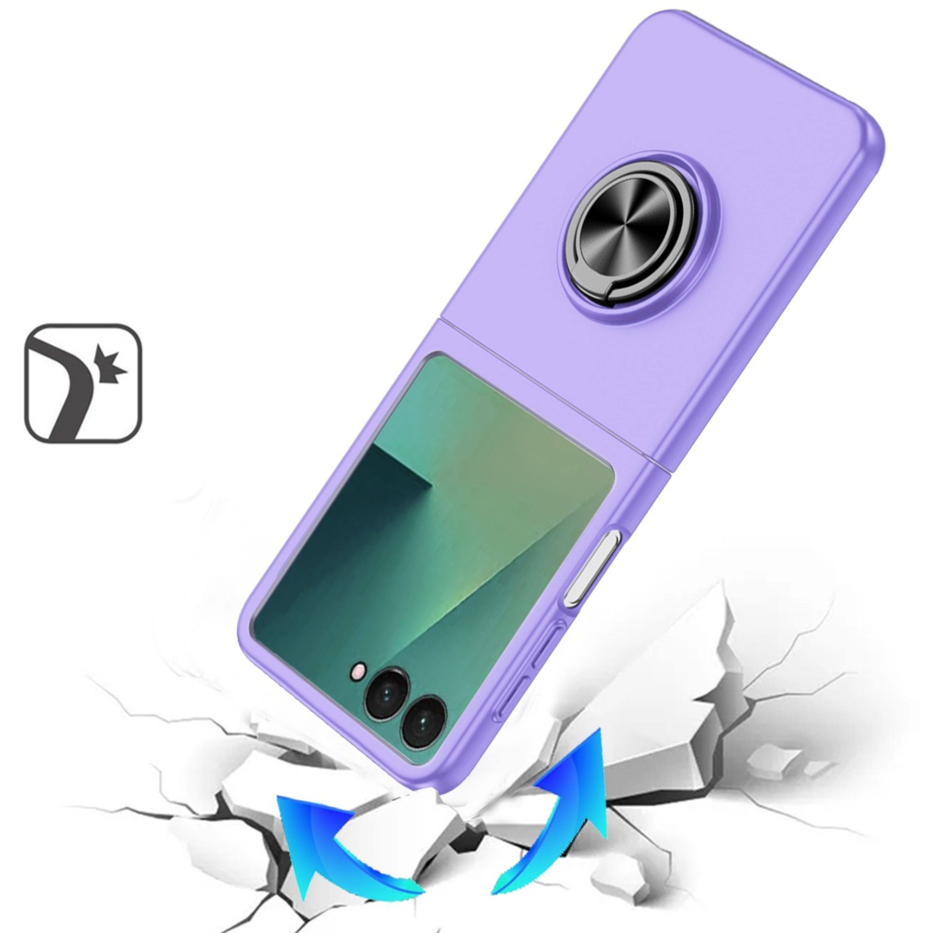Left. Kitcheniva - Rubberized Matte Hybrid Case With Metal Ring Stand With Tempered Glass For Samsung Galaxy Z Flip 7 Light Purple - Light Purple.
