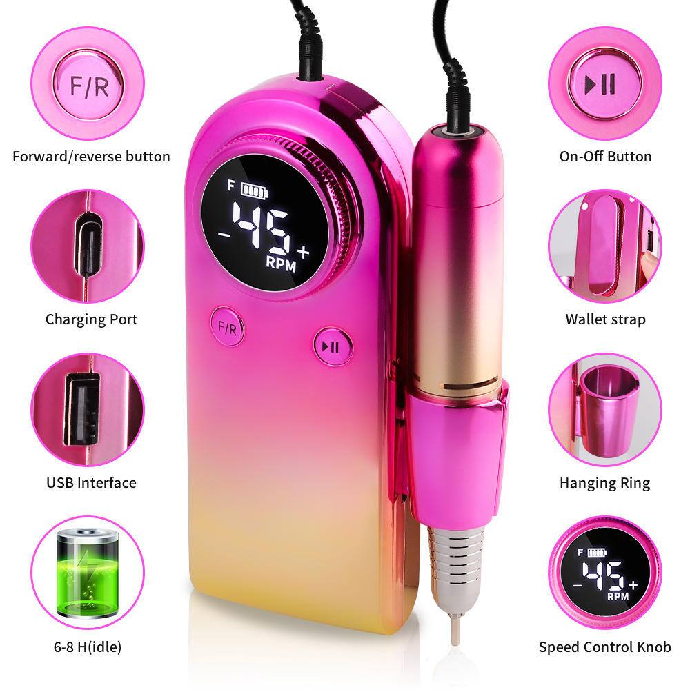 F/R Forward/reverse button  
F (III] - 45 + RPM  
On-Off Button  
Charging Port  
FIR II Wallet strap  
USB Interface  
Hanging Ring  
F I I 45 + RPM  
6-8 (idle)  
Speed Control Knob