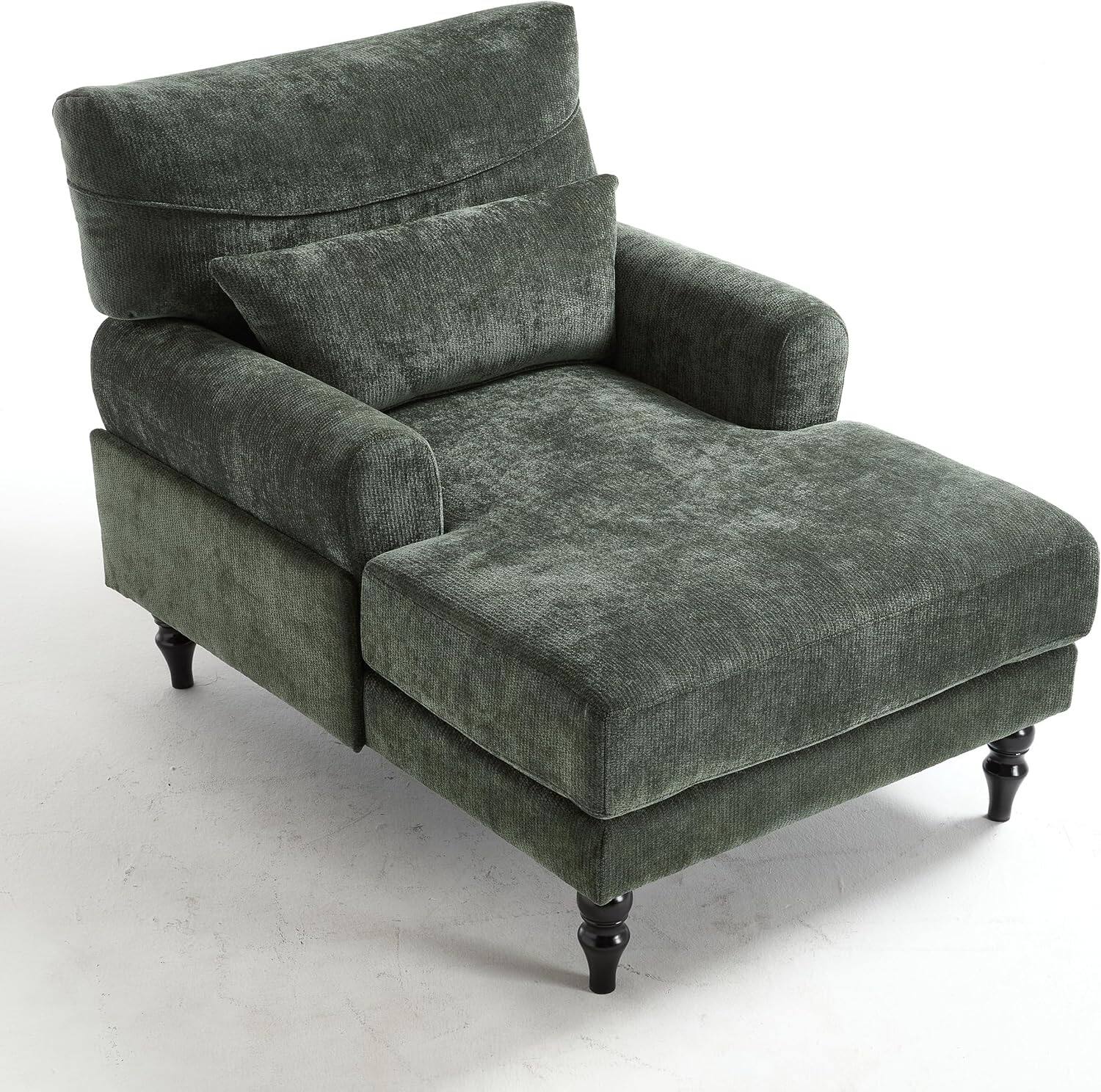 Alt View 5. Trinkets Crazed - Chaise Lounge Chair Indoor, Modern Leisure Sleeper Sofa Chair w/Double Deep Cushion, Accent Upholstered Readi - green.