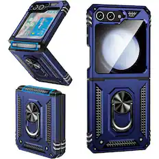Front. Entronix - Entronix Case Compatible with Galaxy Z Flip 6 - Dual-Layer Guard Gripstand - Navy.