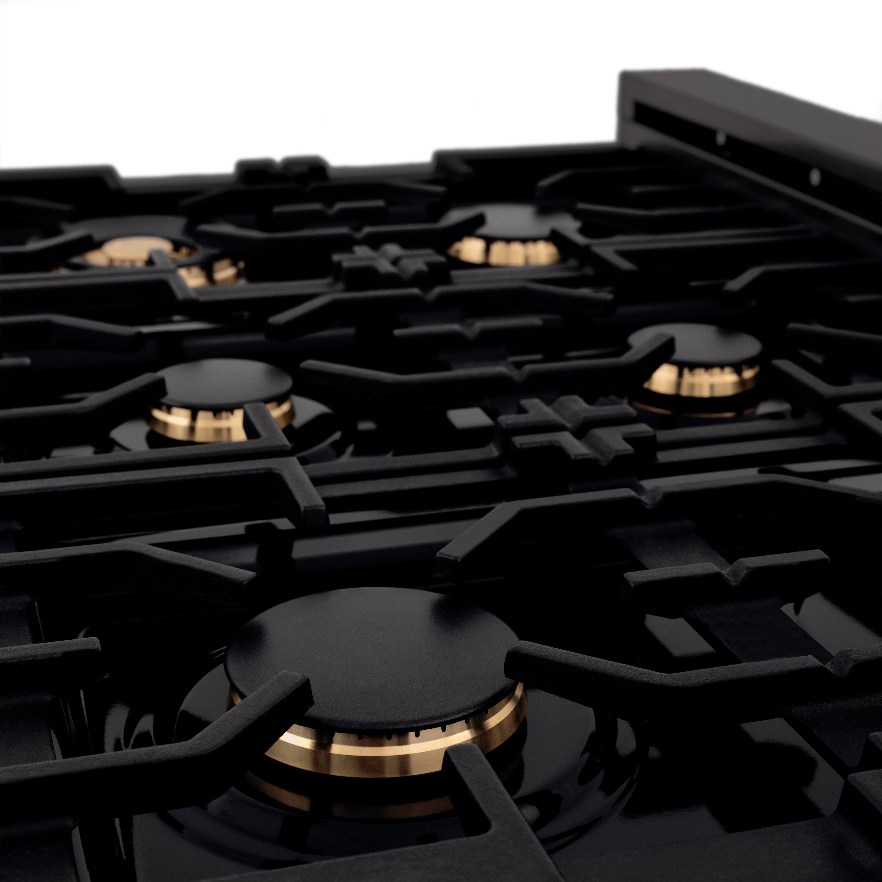 Alt View 2. ZLINE - 36 in. Legacy Gas Rangetop with 6 Brass Burners and Porcelain Cooktop in Black Stainless Steel (RTB-BR-36) - Black.