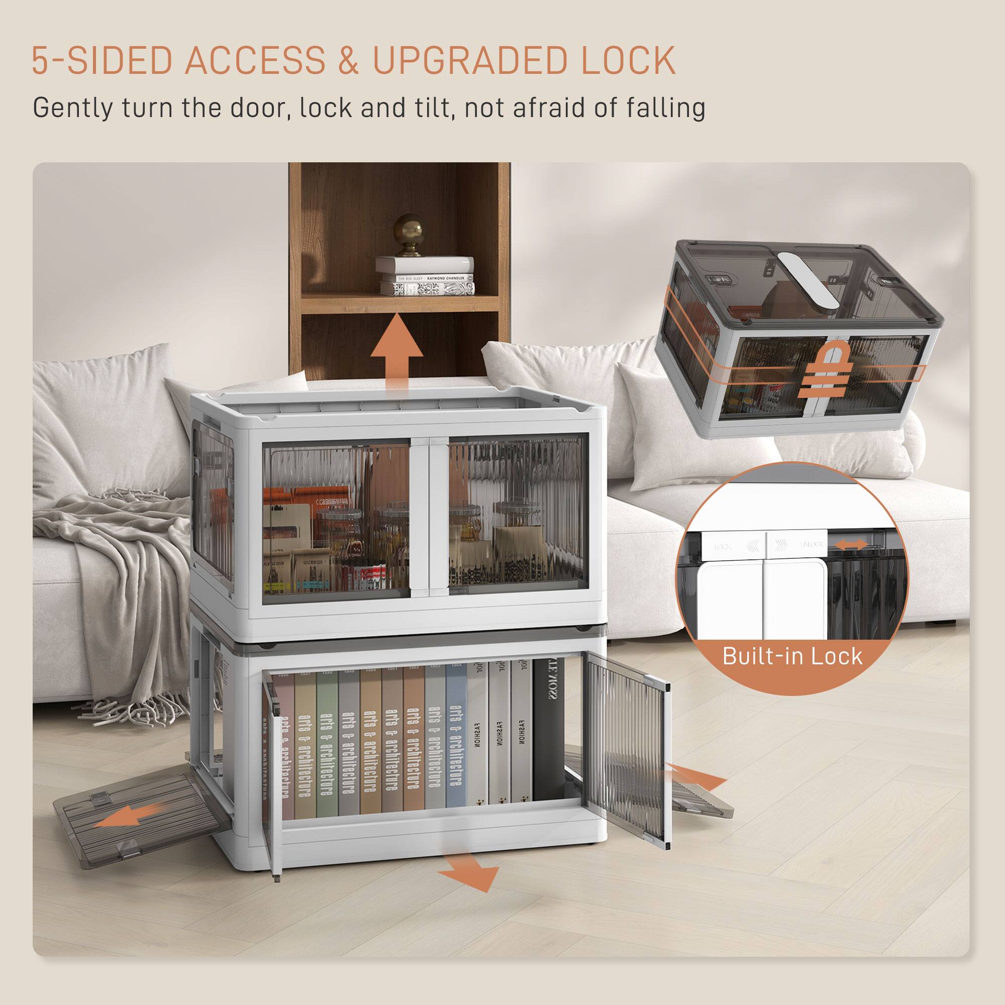 5-SIDED ACCESS & UPGRADED LOCK
Gently turn the door, lock and tilt, not afraid of falling

Built-in Lock