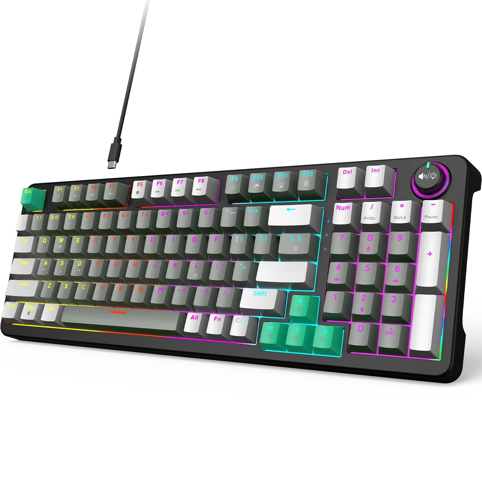 HM 1810 - Mechanical Gaming With Led Backlit Blue Volume Knob Full Size Compact Usb Wired Computer Keyboards For Offi - Default