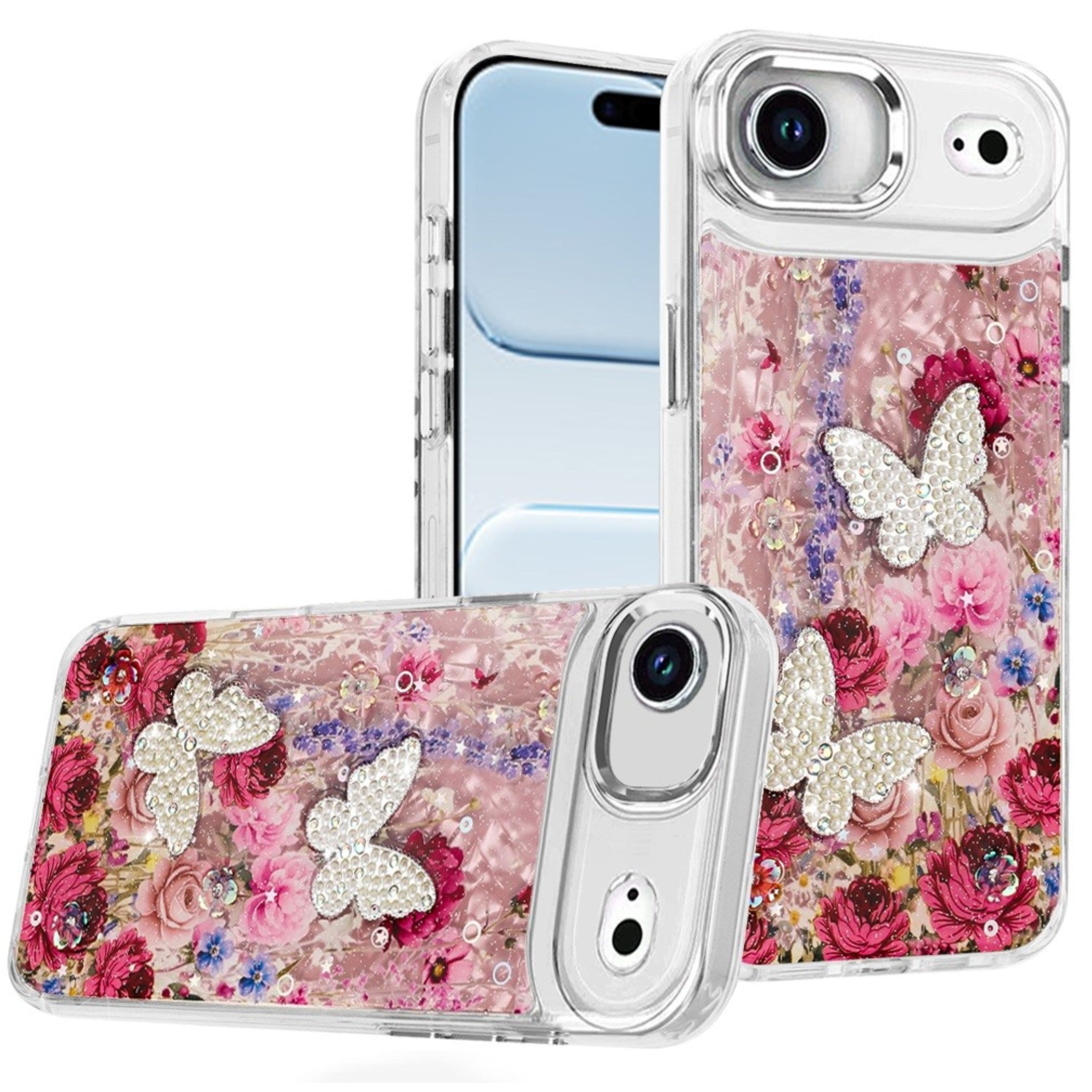 Kitcheniva - 3D Beaded Butterflies Design Epoxy Glitter Phone Case With Tempered Glass For iPhone Air - Multicolor price history on PriceWatchPro