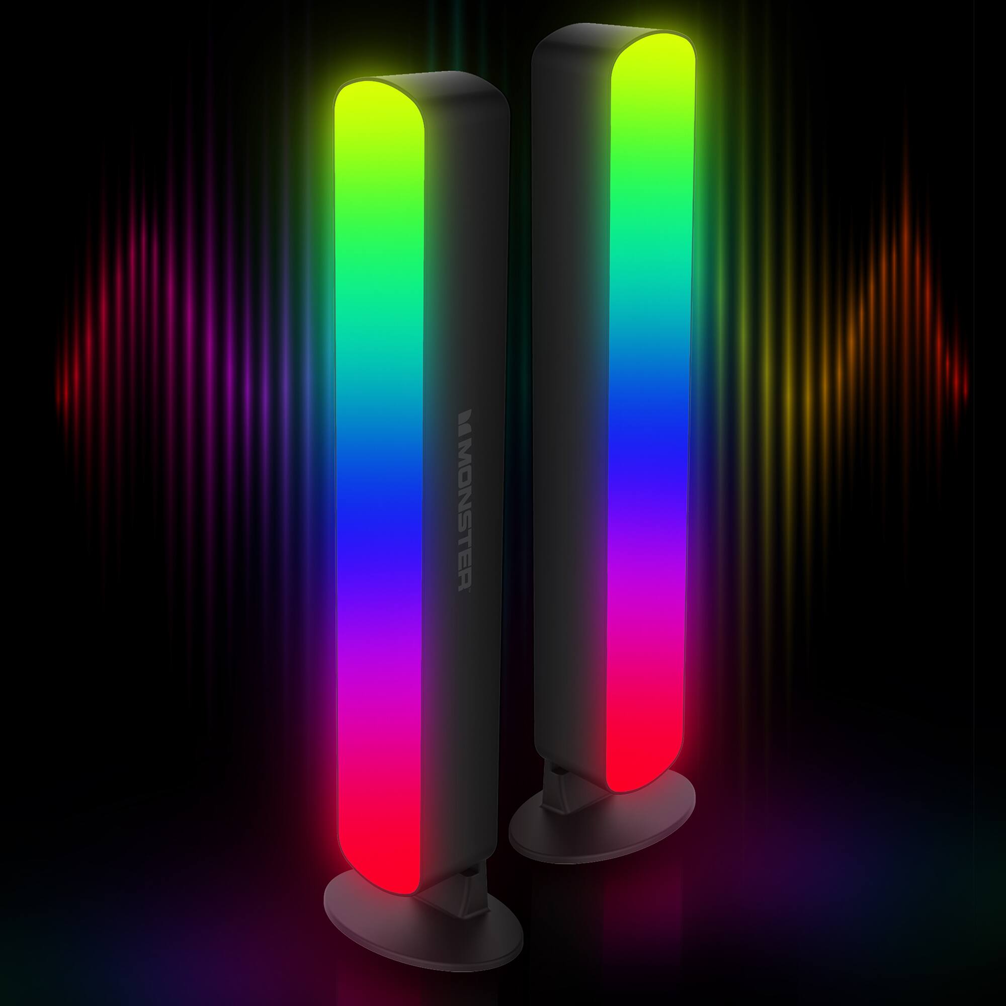 Left. Monster - 2 Pack Dimmable Sound Reactive Smart LED Light Bars, Multi-Color Razor Chroma TV & Gaming Wi-Fi Light Bars - Multicolor.