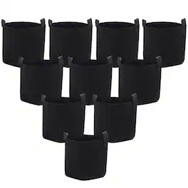 Sunnydaze - Set of 10 Nonwoven Polypropylene Grow Bag with Handles - 5 gallon - Black