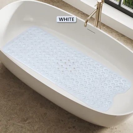 Front. Lux Decor Collection - Bath Tub Mat 40x16 Inch Non-Slip, Quick-Dry Shower Mat with Suction Cups, Machine Washable Bathroom Safety Mat - White.