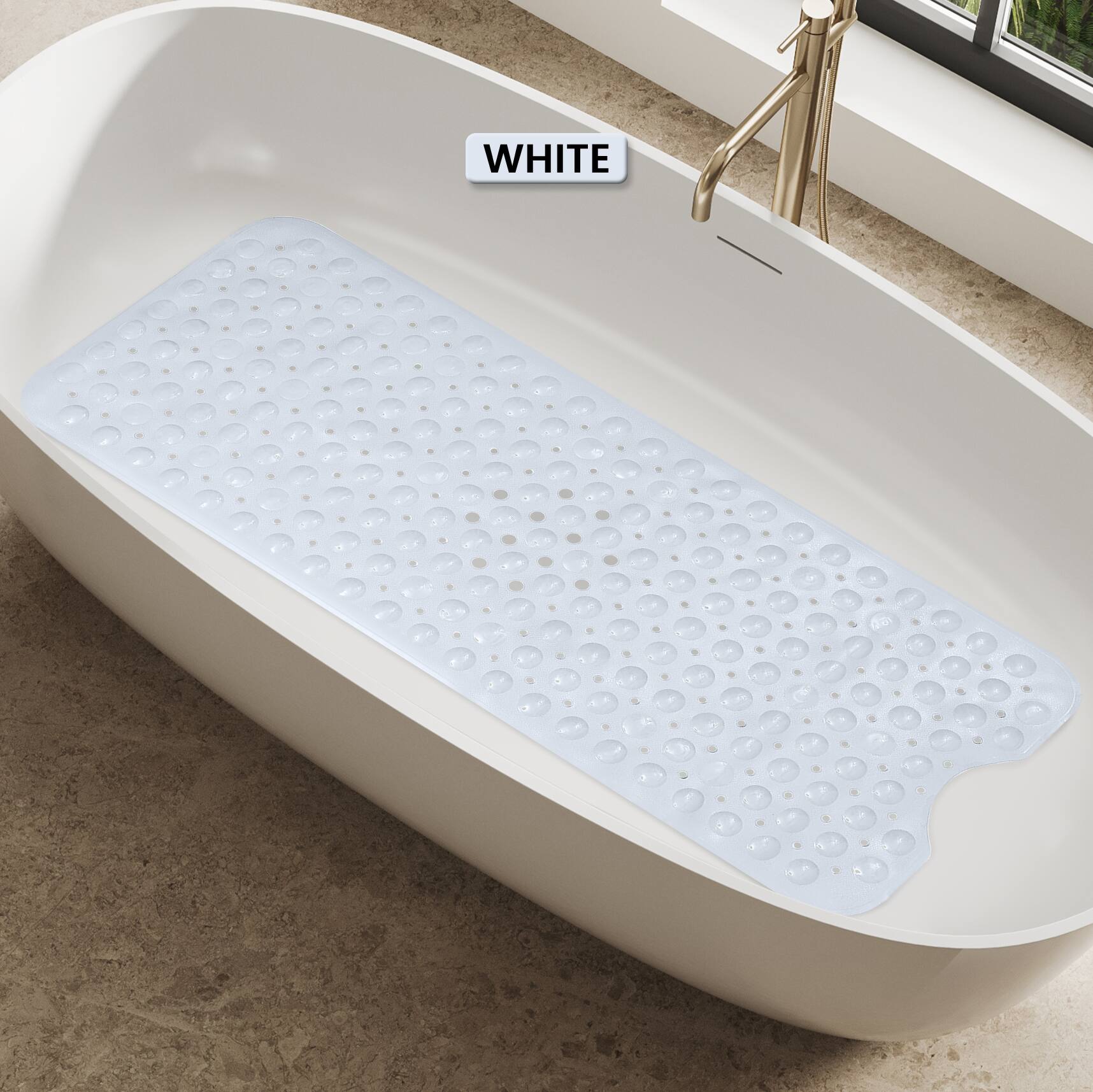 Front. Lux Decor Collection - Bath Tub Mat 40x16 Inch Non-Slip, Quick-Dry Shower Mat with Suction Cups, Machine Washable Bathroom Safety Mat - White.