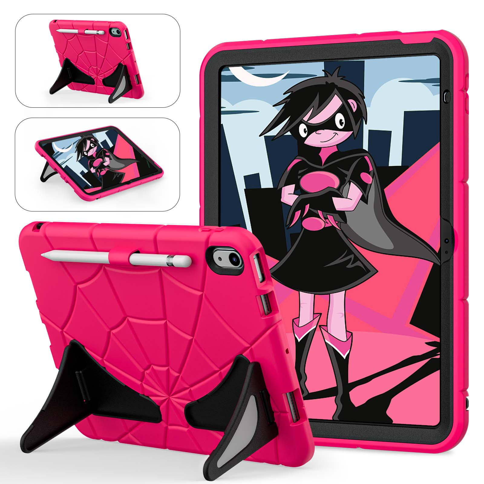 Front. UUCOVER - Kids Case for iPad (A16) 11-inch 2025 / iPad 10th Gen 10.9" 2022 ,Shockproof TPU+PC Rugged Stand Case Protective Cover - Rose+Black.