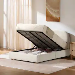 ModernMate - Upholstered Platform Bed with Adjustable Headboard, Hydraulic Lift Storage Bed - Gray