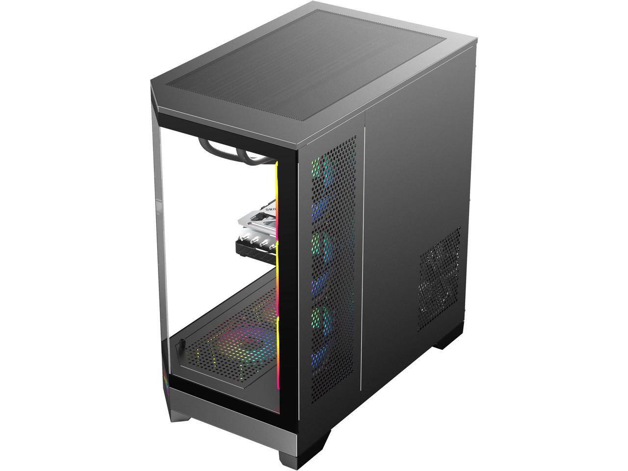 Alt View 8. DIYPC - DIYPC Vanguard-F1-BK Black ATX Full Tower Case, Dual USB 3.0/Type-C, Tempered Glass, 4x ARGB PWM Fans - Black.