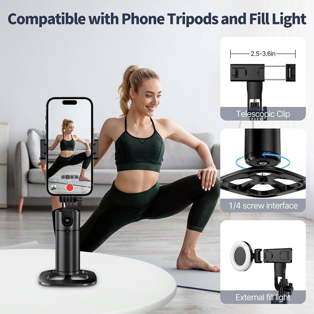 Compatible with Phone Tripods and Fill Light

- Telescopic Clip: 2.5-3.6in
- 1/4 screw interface
- External fill light