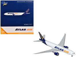 Boeing 777-200LR Commercial Aircraft Atlas Air (N703GT) Tail 1/400 Diecast Model Airplane by GeminiJets - White with Blue