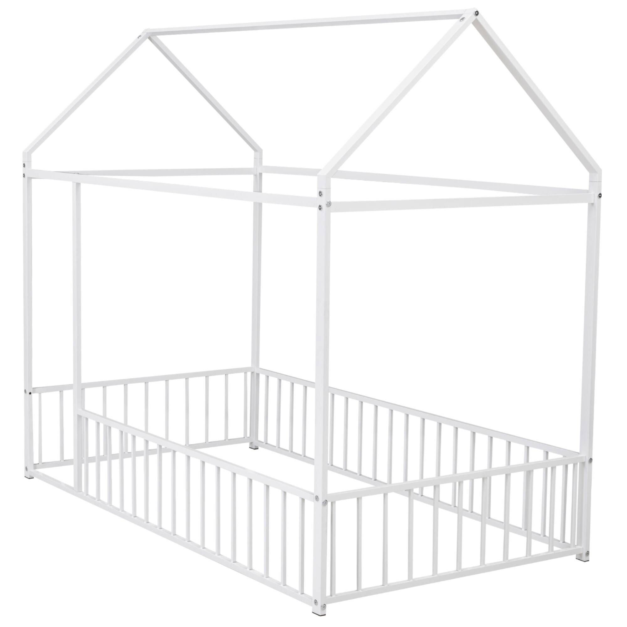 Alt View 1. GOODSILO - Twin Size Playhouse Bed Frame with Safety Fence for Kids and Teens - Sturdy Metal Construction - White.
