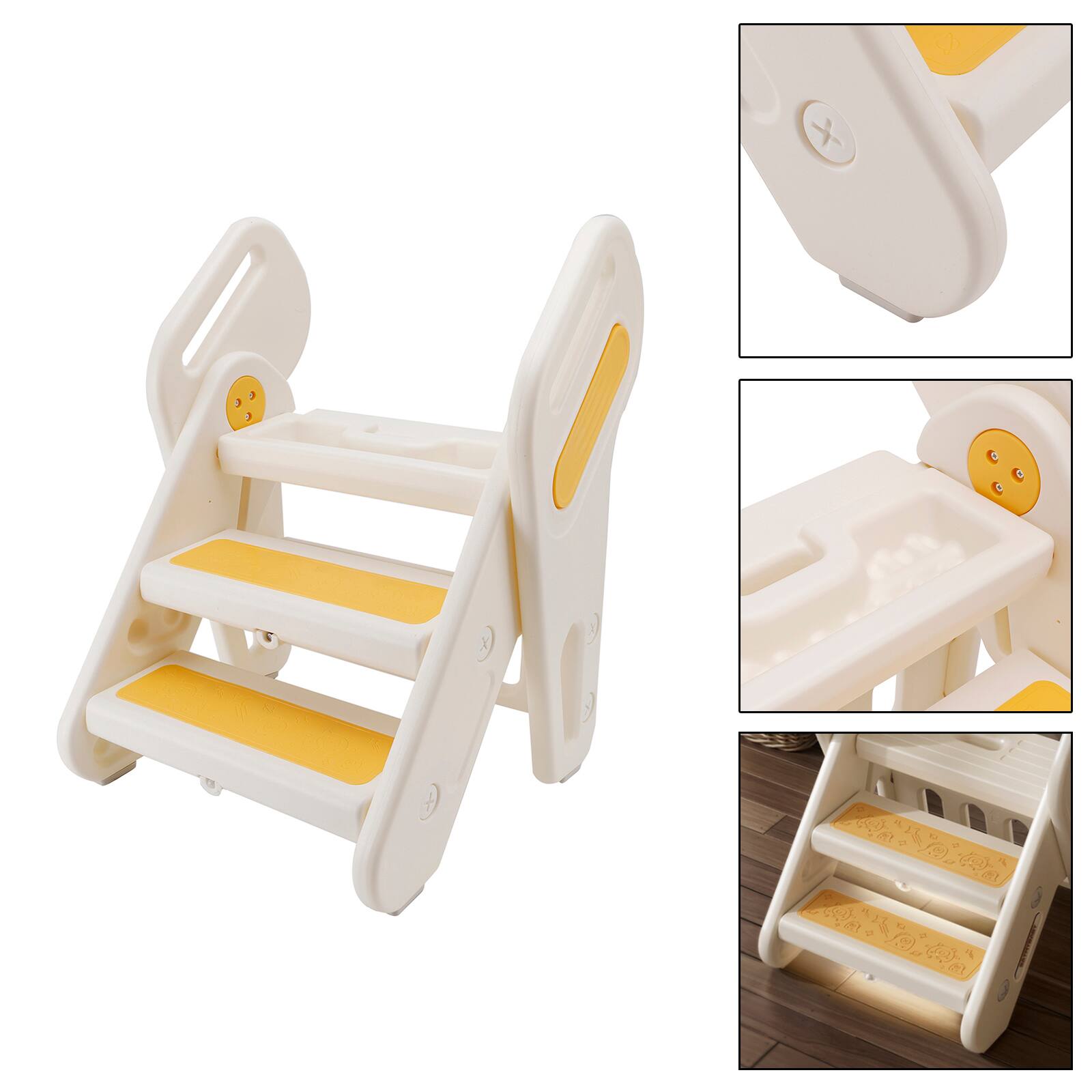 Left. Topteng - Smart Sensor Light Foldable Step Stool for Kids - 3-to-2 Step Adjustable Ladder with Auto Lighting, for Bathroom Sink.