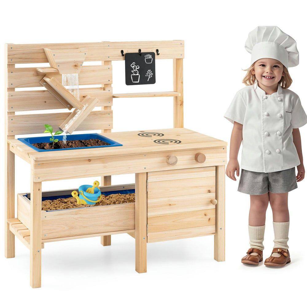 Front. Resenkos - Outdoor Pretend Play Kitchen with Detachable Sandbox & Sink - Kids Garden Toy - Natural.
