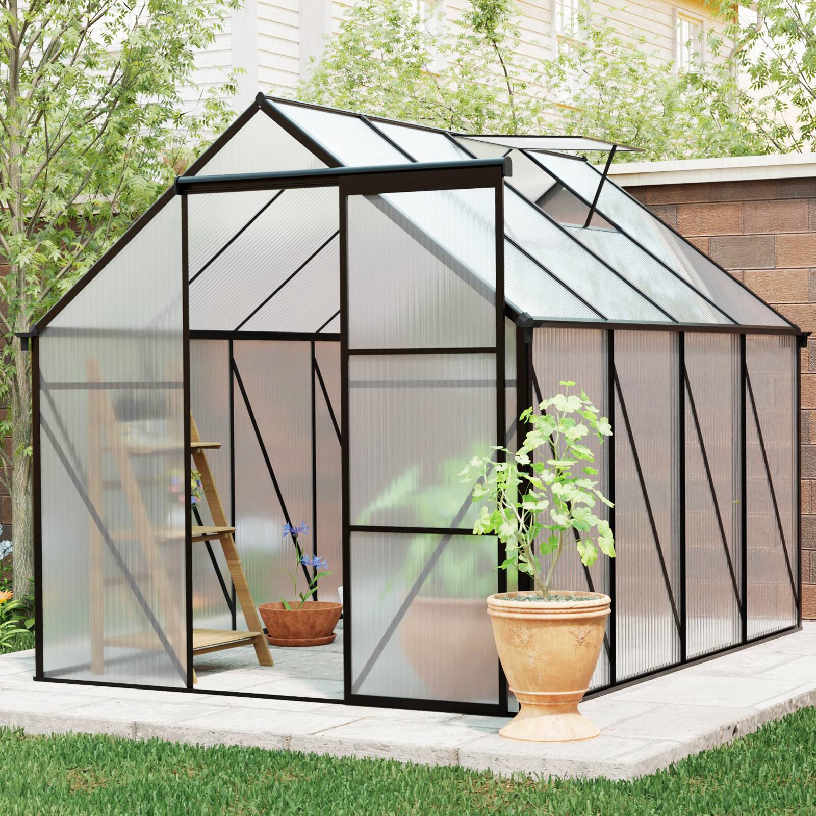 Angle. Mondawe - 6 x 8 FT Outdoor Patio Greenhouse - Black.