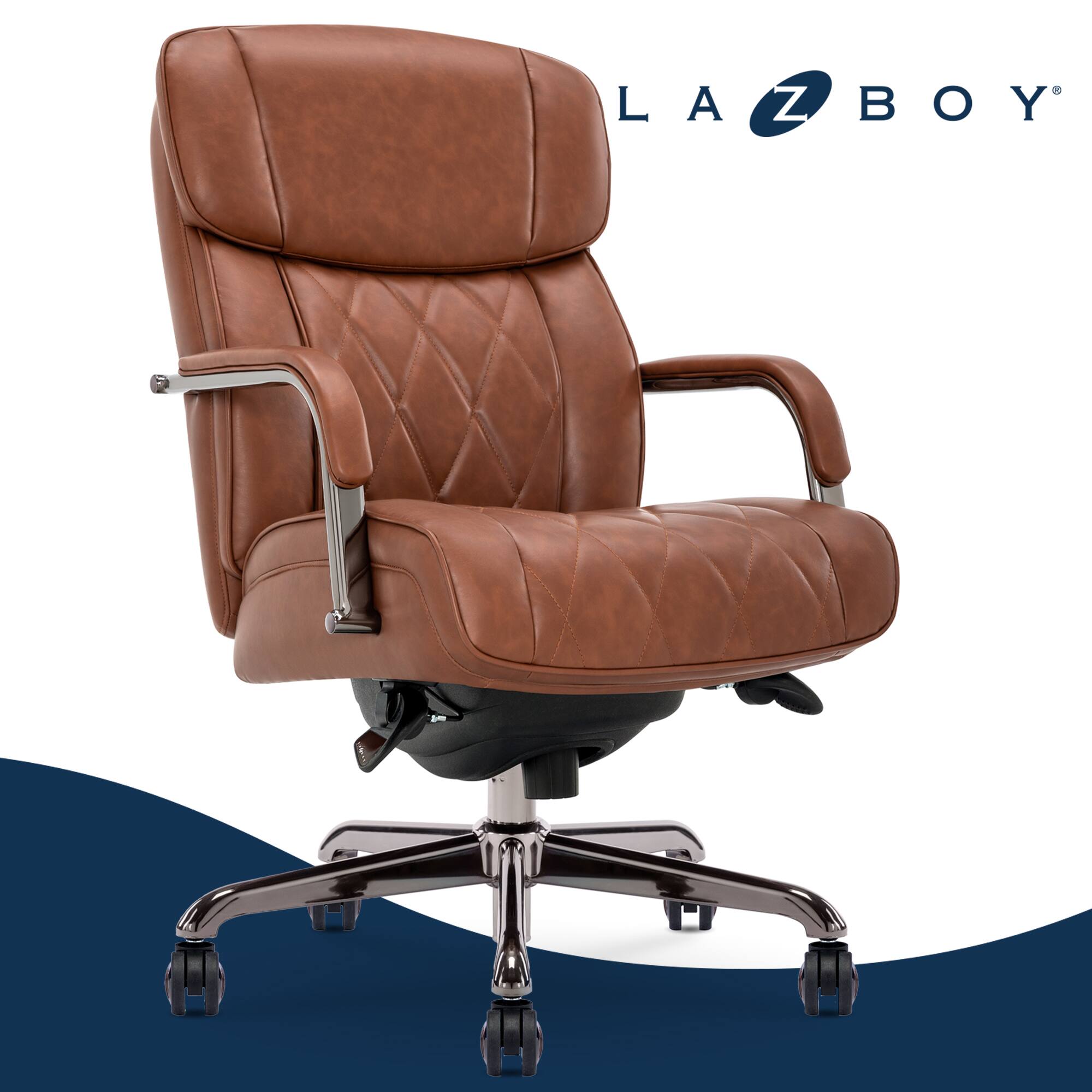 La-Z-Boy - Symphony Executive Mid-Back Bonded Leather Office Chair - Cognac and Graphite