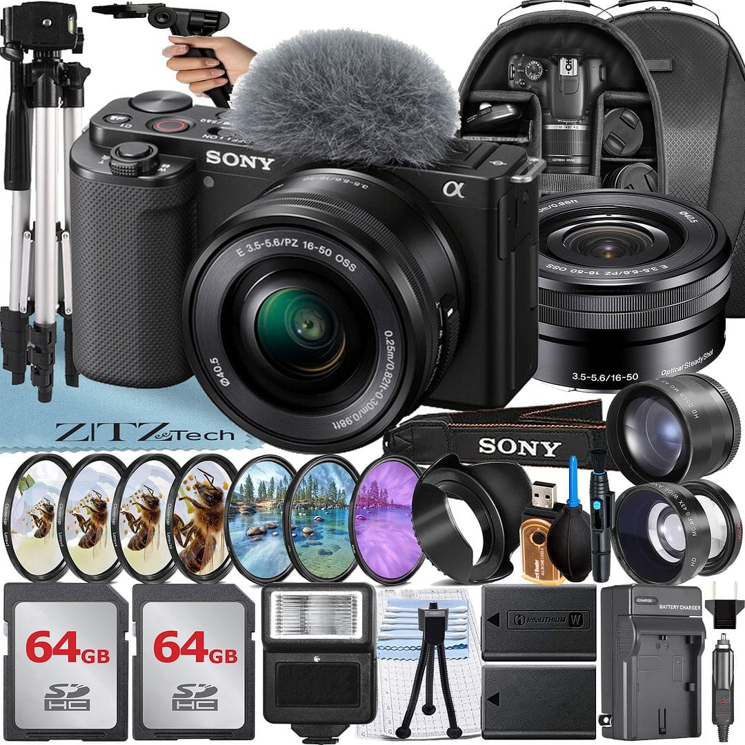 Sony ZV E10 Mirrorless Camera with 16 50 Lens + 2x 64GB Card +
