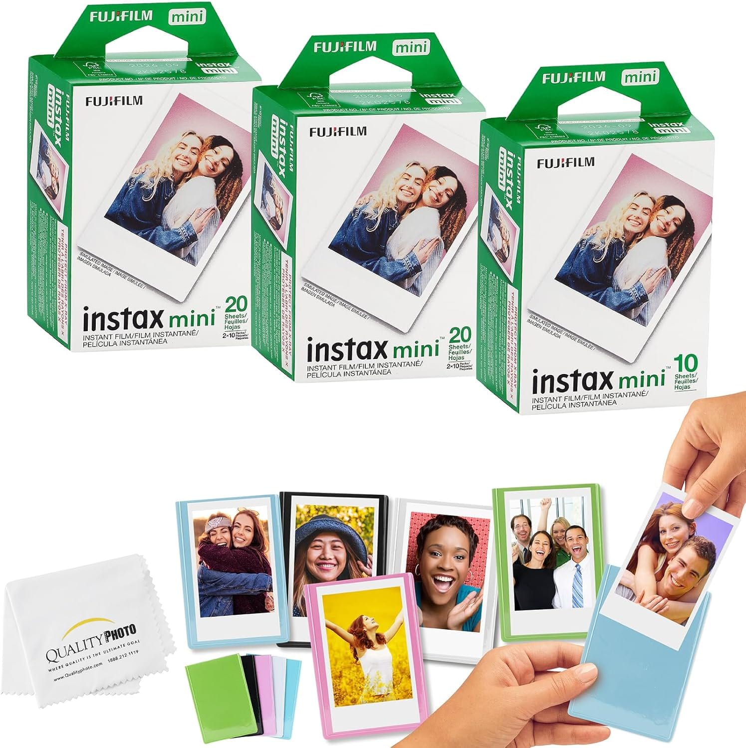 Fujifilm - Instax Mini Films + Colored Magnet Photo Frames + Quality Photo Microfiber Cloth