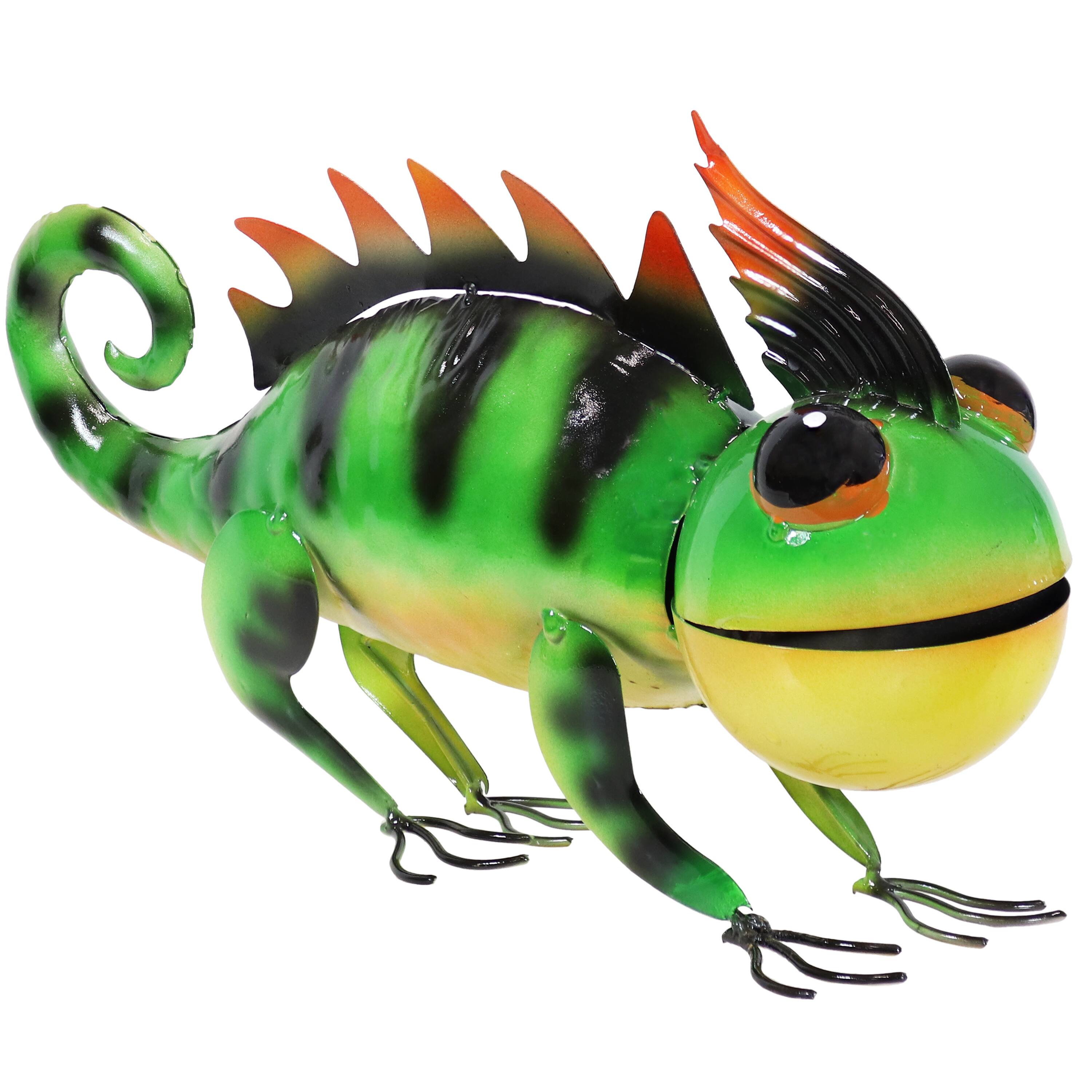 Alt View 4. Sunnydaze - Greg the Chameleon Indoor and Outdoor Metal Statue - 8.5 in - Green.