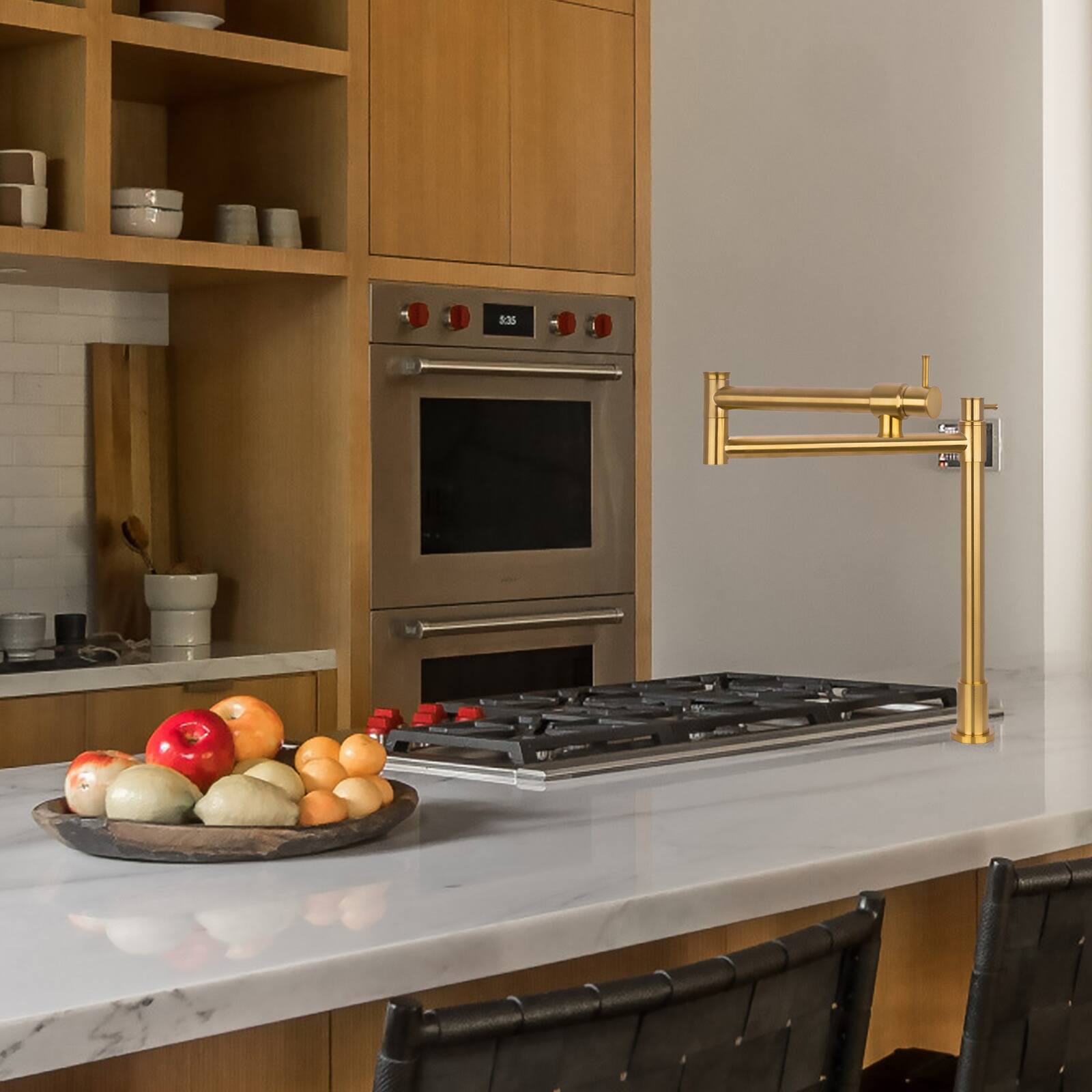 Alt View 5. Akicon - Akicon Solid Brass Deck-Mounted Pot Filler Kitchen Faucet with Double Joint Swing Arms in Brushed Gold - Brushed Gold.