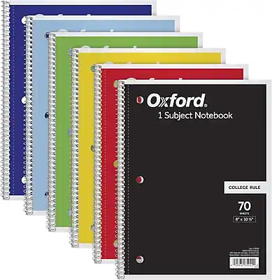 Oxford
1 Subject Notebook
COLLEGE RULE
70
8" x 10"