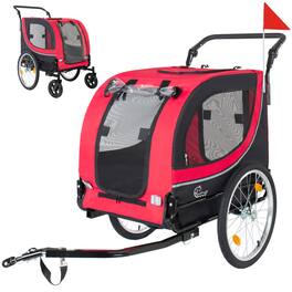 JUJABU - 2-in-1 Foldable Pet Carrier Cart for Dogs up to 100lbs with Breathable Mesh and PVC Rain Cover, Red