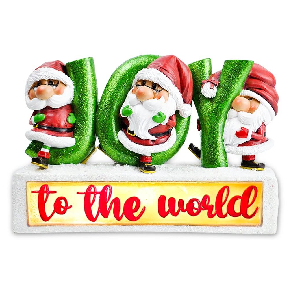 OrnamentallyYou - Joy to the World with Holiday Gnomes Lighted Statue, Tabletop LED Christmas Decor - Green