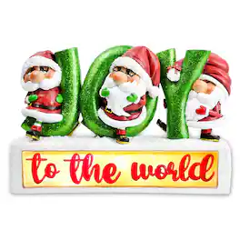 OrnamentallyYou - Joy to the World with Holiday Gnomes Lighted Statue, Tabletop LED Christmas Decor - Green