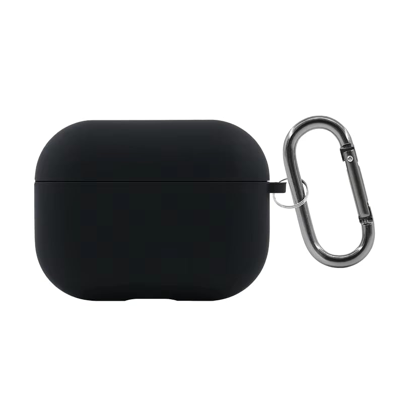 Angle. RadEnergy - Shungite Silicone Cover for AirPods 4th Gen with Keychain - Black.