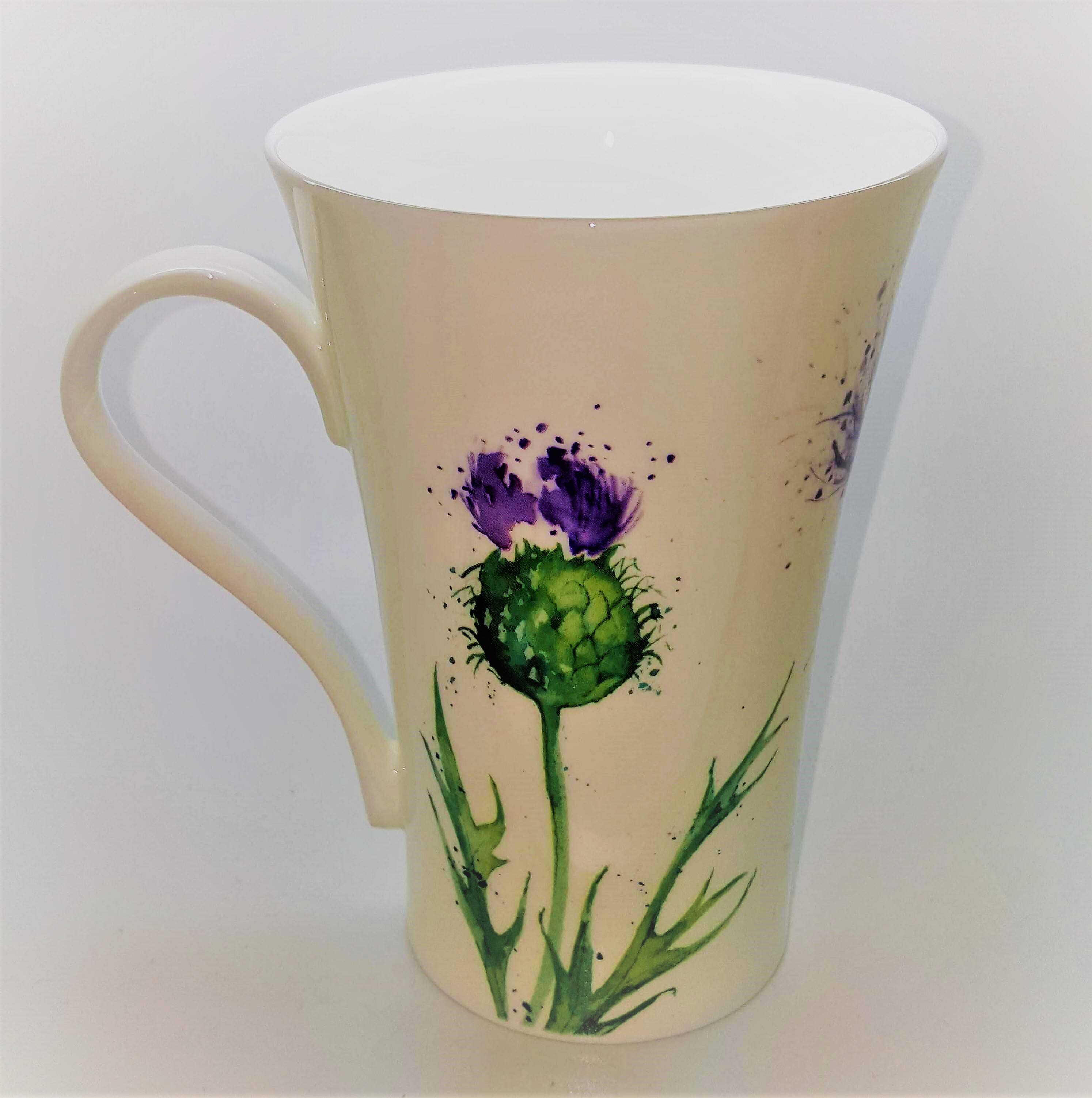 Left. Jiallo - Roy Kirkham LATTE MUG 600 ML.THISTLES  - Set of 6, Bone China Made in England - Mutli color.
