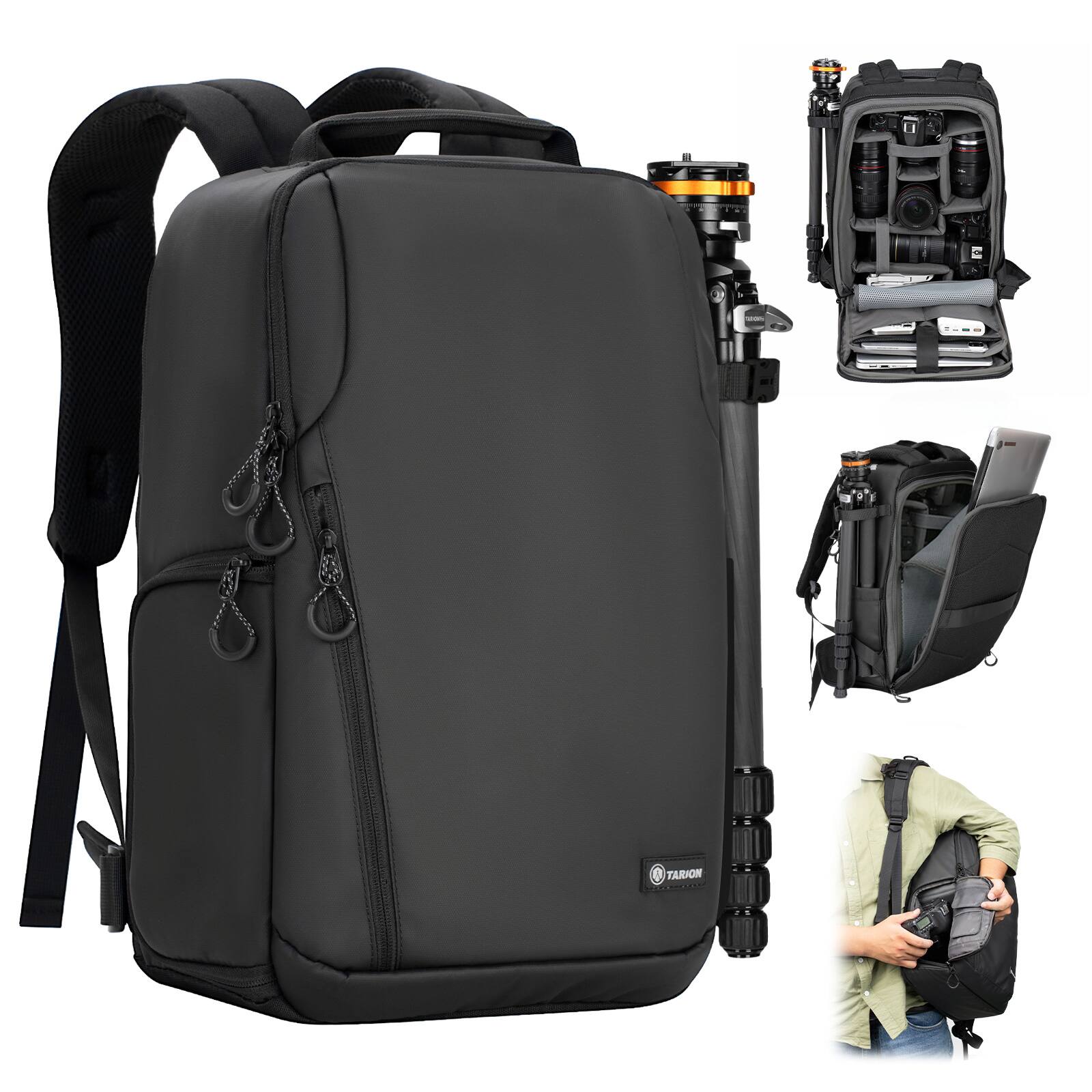 Front. TARION - TARION 16L Camera Backpack DSLR Bag with 15.6in Laptop Compartment Rain Cover TR-XL Black - Black.