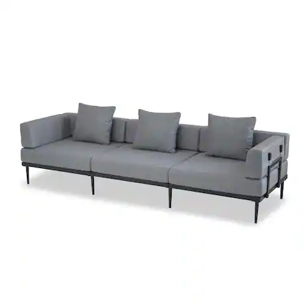 Front. Acanva - Modular Outdoor Patio Sofa, All-Weather Free Combination Balcony Couch with Olefin Fabric and Thick Cushions - Grey.