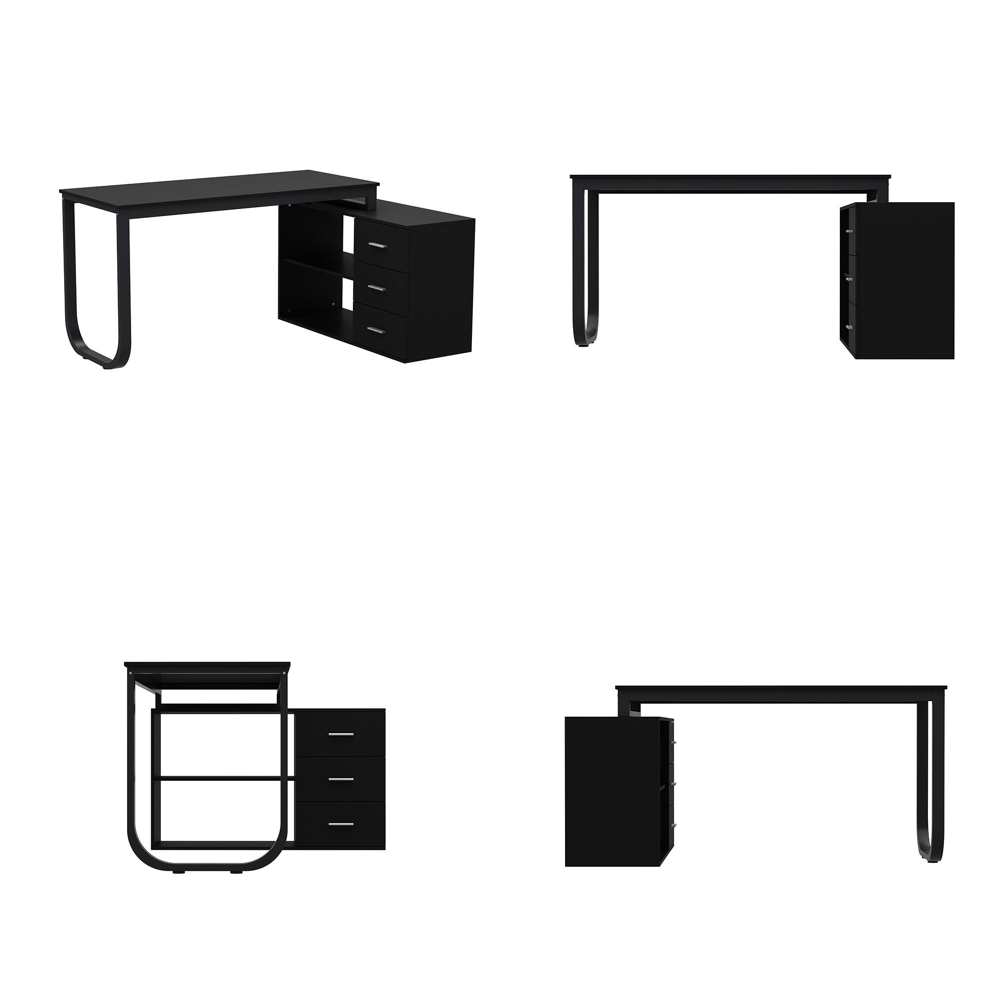 Alt View 1. FUFU & GAGA - FUFU&GAGA L - Shaped Office Desk with Storage - Modern Workstation for Home & Office - Black.
