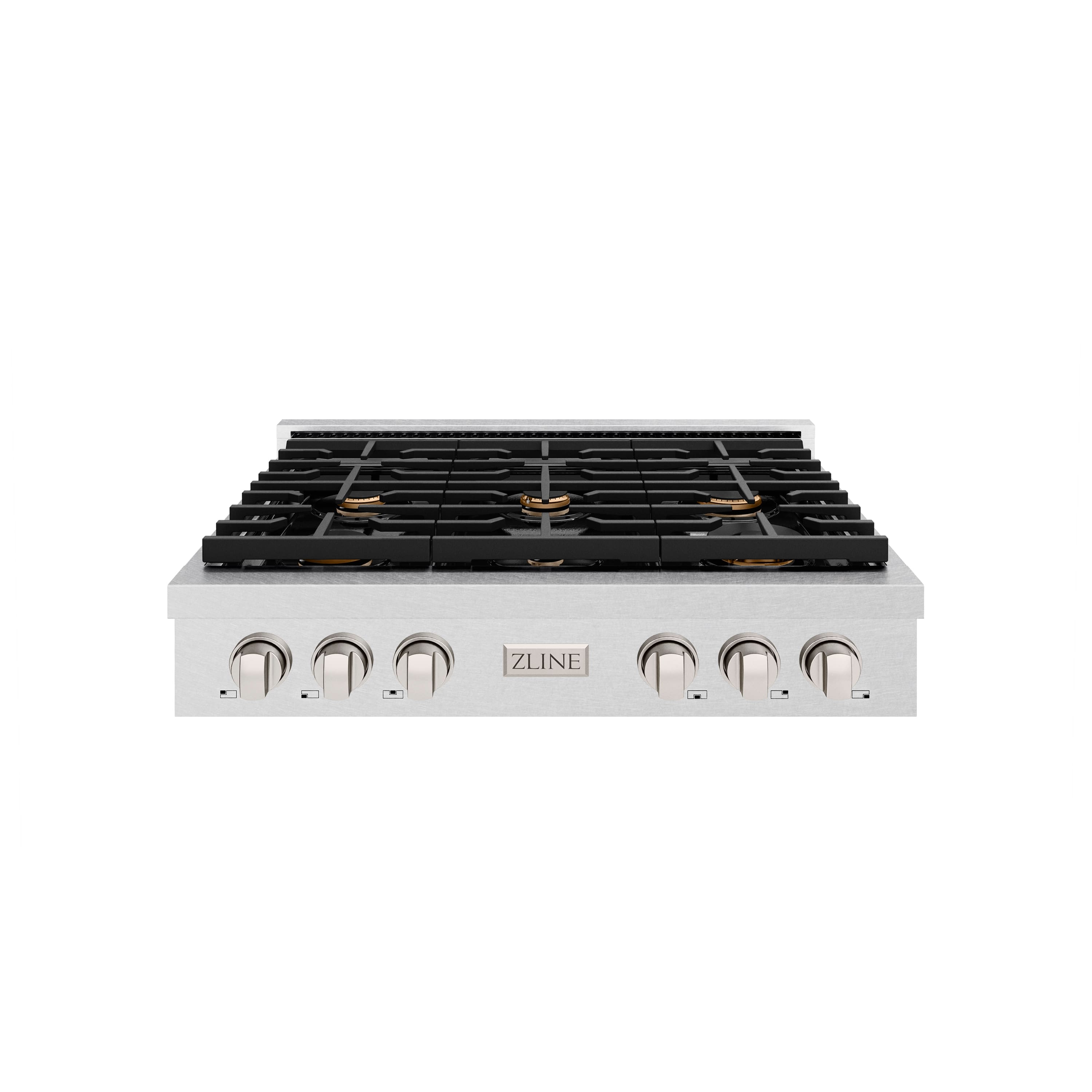 Front. ZLINE - ZLINE 36 in. Paramount Gas Rangetop with 6 Brass Burners in Satin Stainless Steel (SRTS-BR-36) - Stainless Steel.