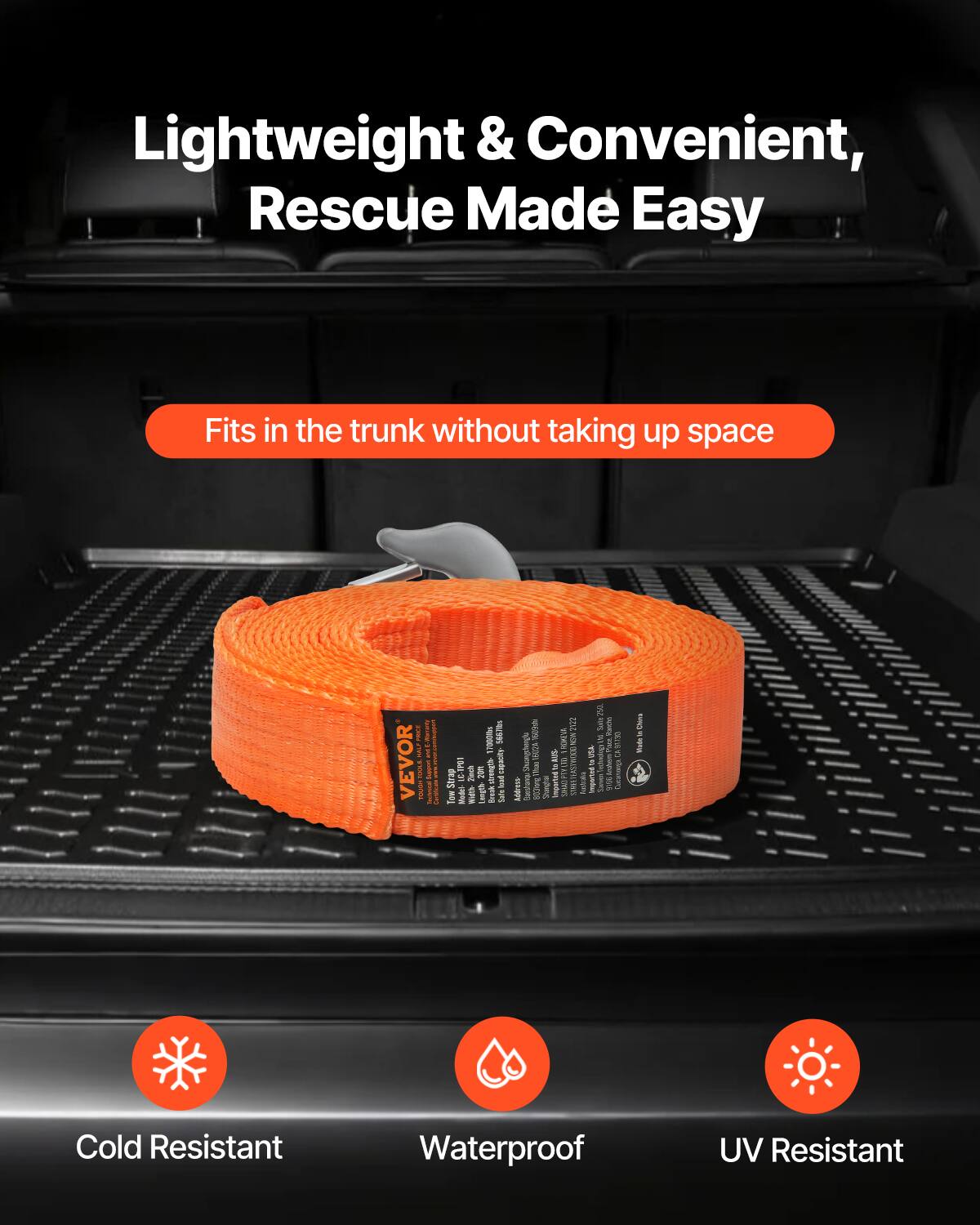 Lightweight & Convenient, Rescue Made Easy  
Fits in the trunk without taking up space  

Cold Resistant  
Waterproof  
UV Resistant