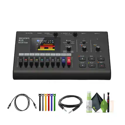 DC IN/OUT
POWER
PHONES
L OUTPUT - R
INPUT 1
INPUT 2
ZOOM
R12
MultiTrak
1 2 3 4 5 6 7 8 9 10 11 12
+10
-10
-20
-30
-40
-50
-60
-70
-80
-90
-100
CLICK
PHONES
BAICE
PEAK
PEAK
STOP
PLAY
REC
EFFECT
MASTER
CLEAN